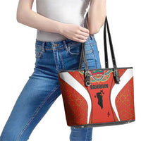 Bahrain Mandala Pattern Leather Tote Bag with National Map and Arabic Geometric Design