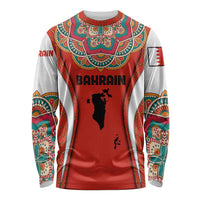 Bahrain Mandala Pattern Long Sleeve Shirt with National Map and Arabic Geometric Design