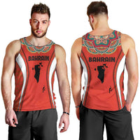 Bahrain Mandala Pattern Men Tank Top with National Map and Arabic Geometric Design