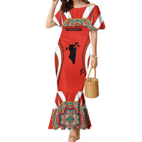 Bahrain Mandala Pattern Mermaid Dress with National Map and Arabic Geometric Design