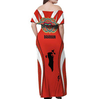 Bahrain Mandala Pattern Off Shoulder Maxi Dress with National Map and Arabic Geometric Design
