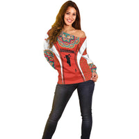 Bahrain Mandala Pattern Off Shoulder Sweater with National Map and Arabic Geometric Design