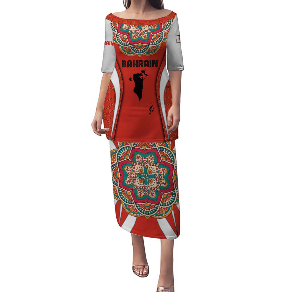 Bahrain Mandala Pattern Puletasi with National Map and Arabic Geometric Design