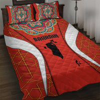 Bahrain Mandala Pattern Quilt Bed Set with National Map and Arabic Geometric Design