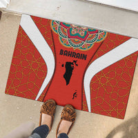 Bahrain Mandala Pattern Rubber Doormat with National Map and Arabic Geometric Design