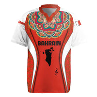 Bahrain Mandala Pattern Rugby Jersey with National Map and Arabic Geometric Design