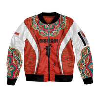 Bahrain Mandala Pattern Sleeve Zip Bomber Jacket with National Map and Arabic Geometric Design