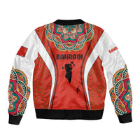 Bahrain Mandala Pattern Sleeve Zip Bomber Jacket with National Map and Arabic Geometric Design