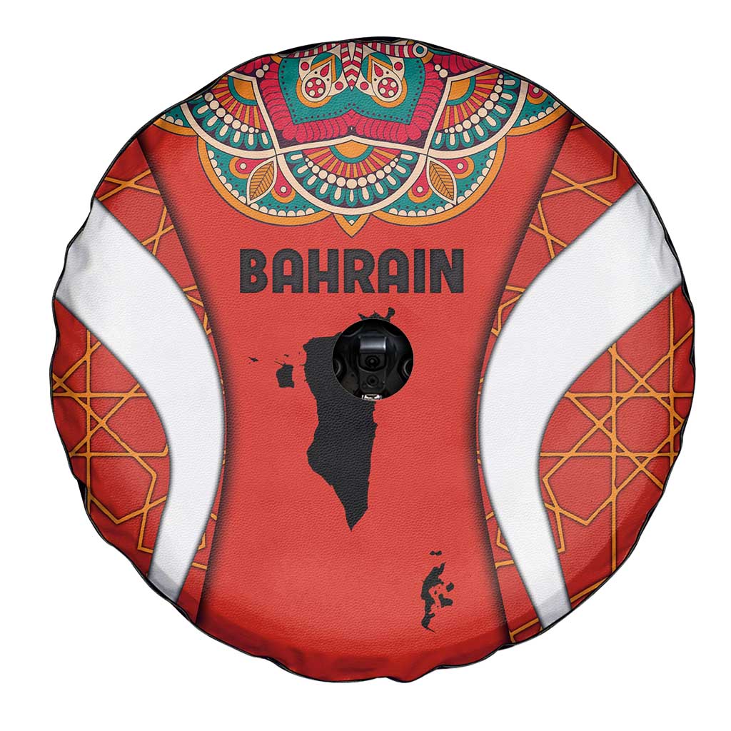 Bahrain Mandala Pattern Spare Tire Cover with National Map and Arabic Geometric Design