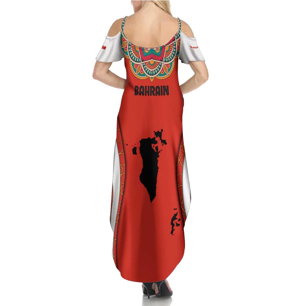 Bahrain Mandala Pattern Summer Maxi Dress with National Map and Arabic Geometric Design