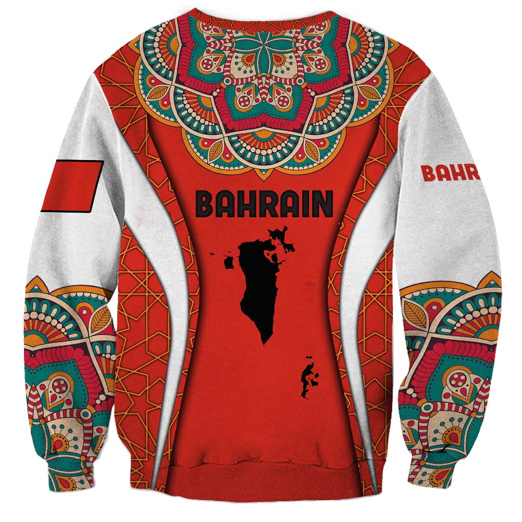 Bahrain Mandala Pattern Sweatshirt with National Map and Arabic Geometric Design