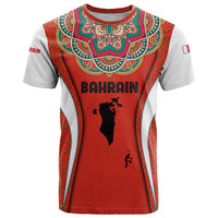 Bahrain Mandala Pattern T Shirt with National Map and Arabic Geometric Design