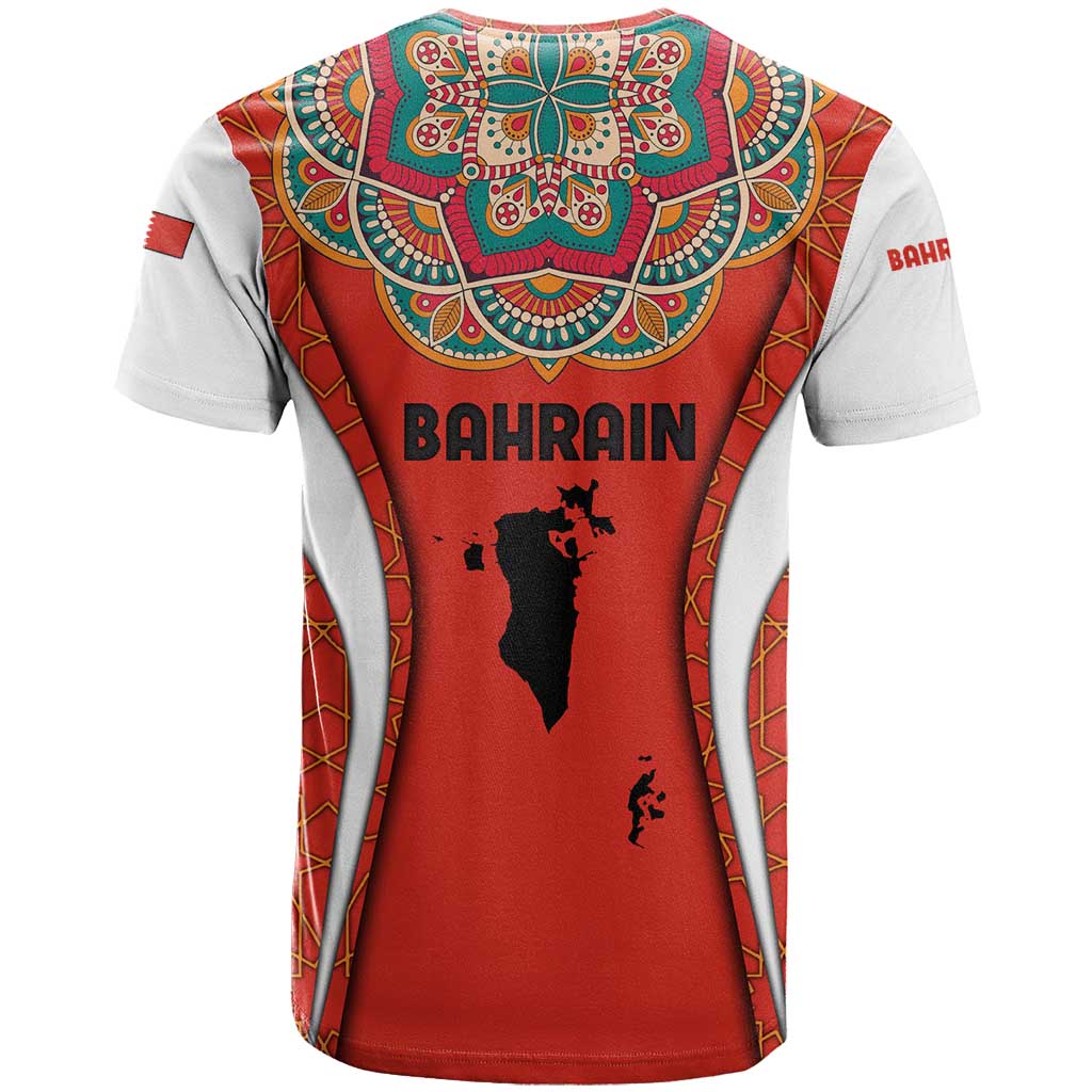 Bahrain Mandala Pattern T Shirt with National Map and Arabic Geometric Design