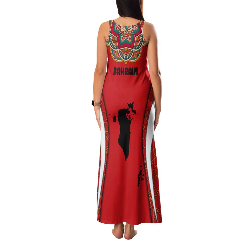 Bahrain Mandala Pattern Tank Maxi Dress with National Map and Arabic Geometric Design