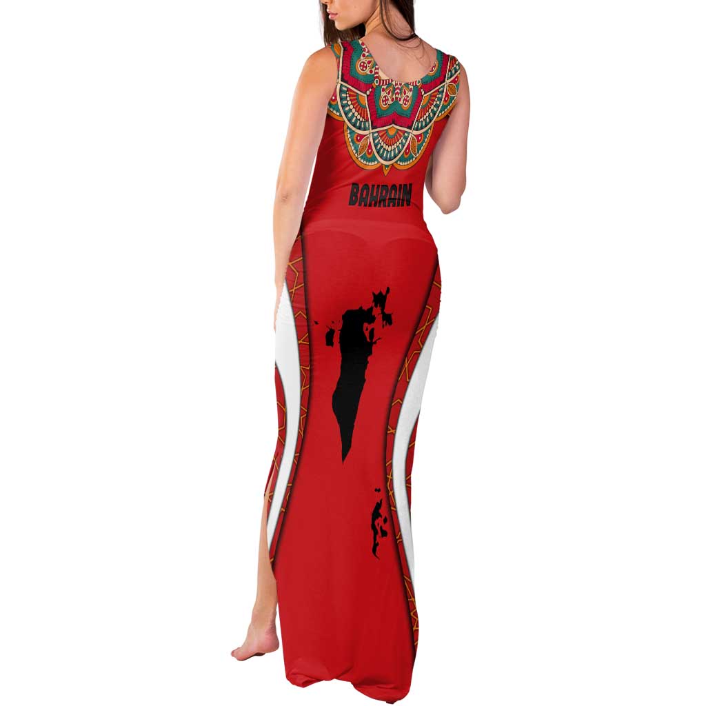 Bahrain Mandala Pattern Tank Maxi Dress with National Map and Arabic Geometric Design