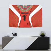 Bahrain Mandala Pattern Tapestry with National Map and Arabic Geometric Design