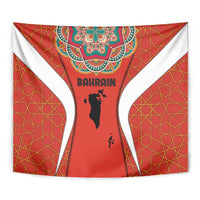 Bahrain Mandala Pattern Tapestry with National Map and Arabic Geometric Design