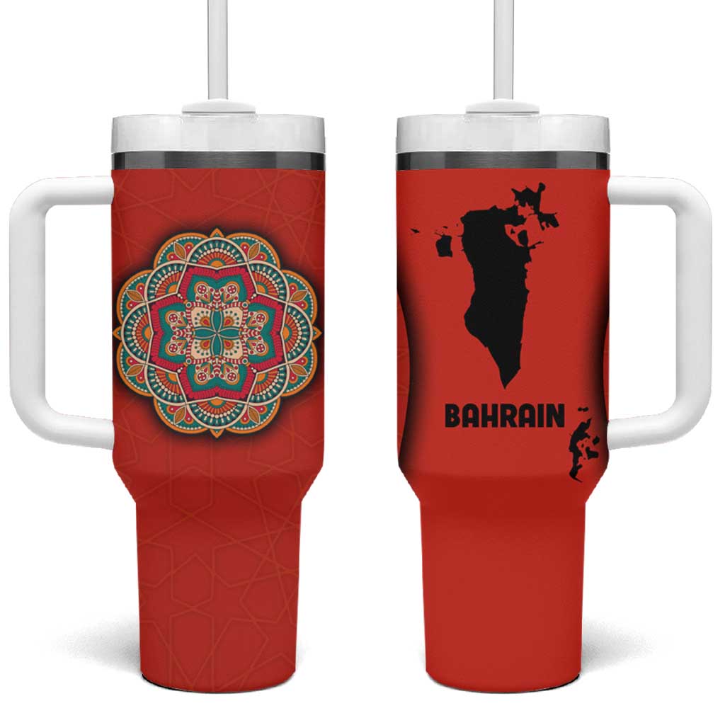 Bahrain Mandala Pattern Tumbler With Handle with National Map and Arabic Geometric Design