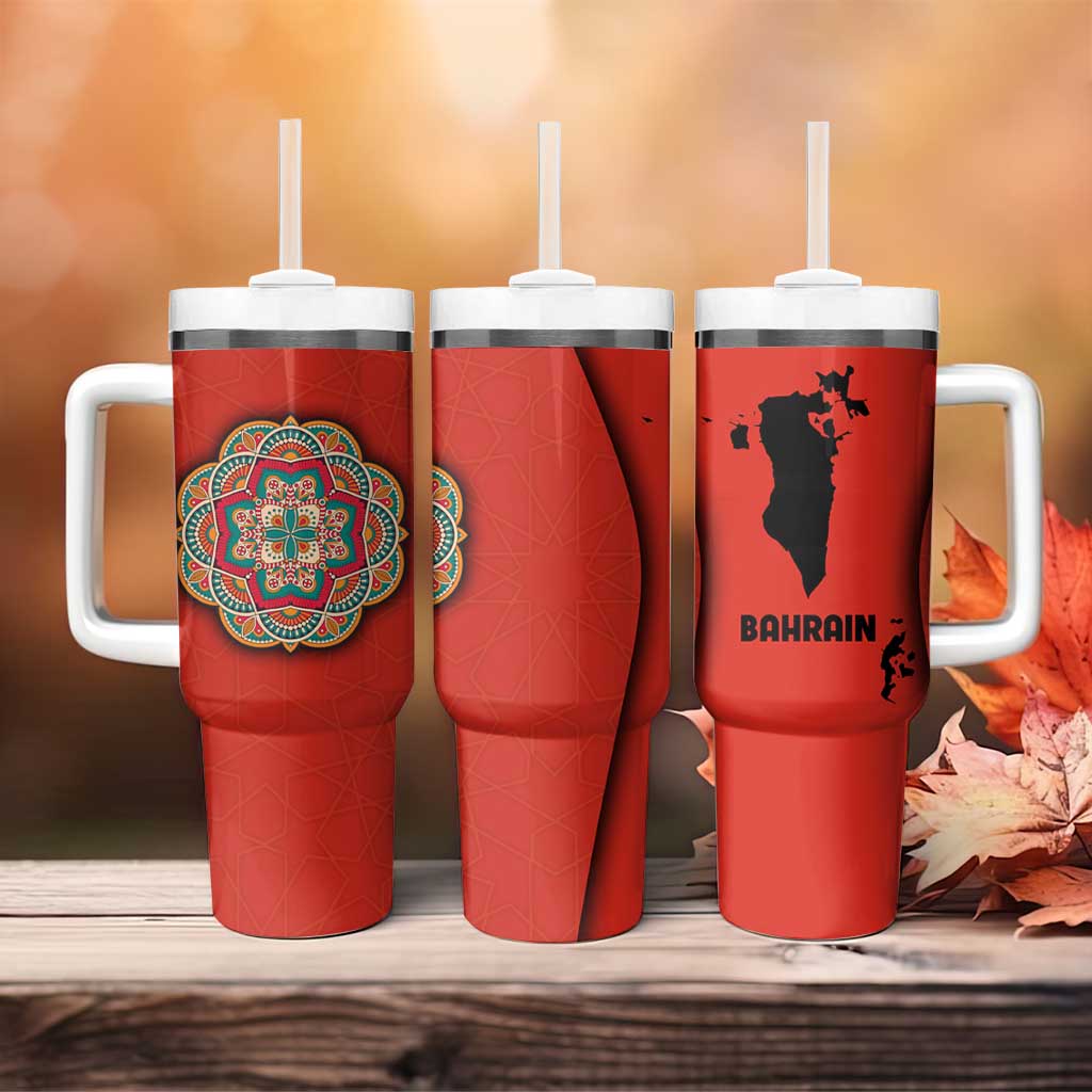 Bahrain Mandala Pattern Tumbler With Handle with National Map and Arabic Geometric Design