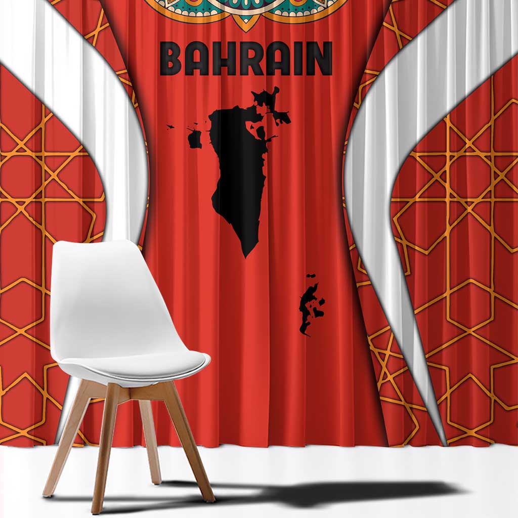 Bahrain Mandala Pattern Window Curtain with National Map and Arabic Geometric Design