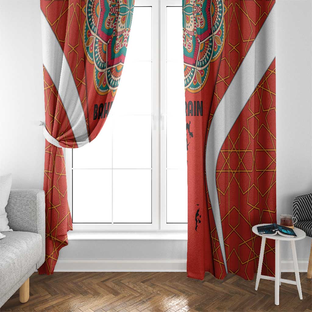 Bahrain Mandala Pattern Window Curtain with National Map and Arabic Geometric Design