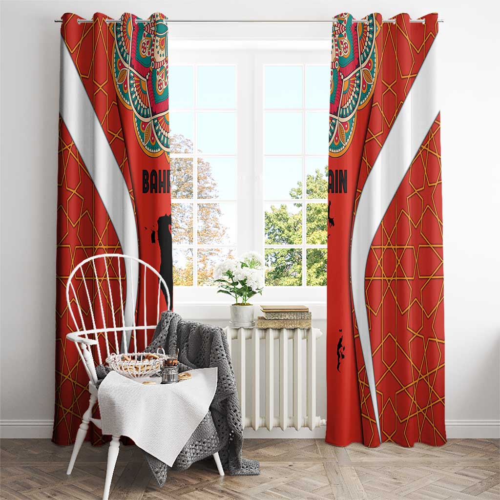 Bahrain Mandala Pattern Window Curtain with National Map and Arabic Geometric Design