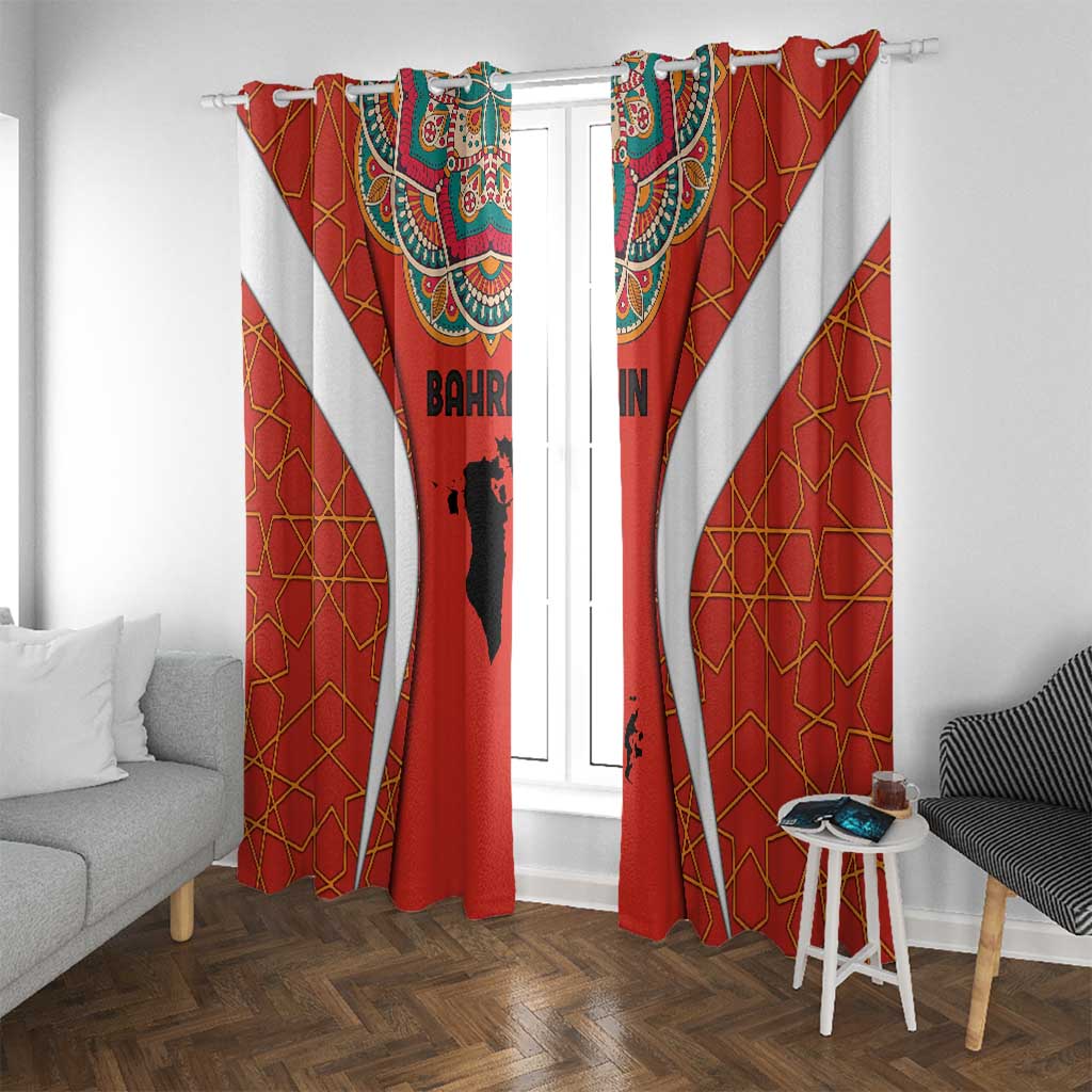 Bahrain Mandala Pattern Window Curtain with National Map and Arabic Geometric Design