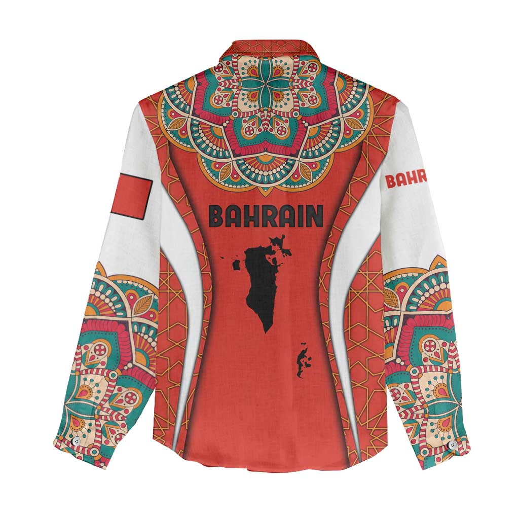 Bahrain Mandala Pattern Women Casual Shirt with National Map and Arabic Geometric Design