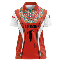Bahrain Mandala Pattern Women Polo Shirt with National Map and Arabic Geometric Design