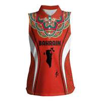 Bahrain Mandala Pattern Women Sleeveless Polo Shirt with National Map and Arabic Geometric Design