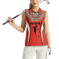 Bahrain Mandala Pattern Women Sleeveless Polo Shirt with National Map and Arabic Geometric Design