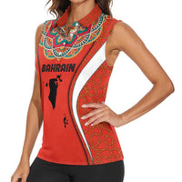 Bahrain Mandala Pattern Women Sleeveless Polo Shirt with National Map and Arabic Geometric Design