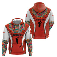 Bahrain Mandala Pattern Zip Hoodie with National Map and Arabic Geometric Design
