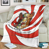 Bahrain Tribal Camel Blanket with Red Mosaic Swirl and Heritage Slogan