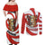 Bahrain Tribal Camel Couples Matching Off Shoulder Maxi Dress and Long Sleeve Button Shirt with Red Mosaic Swirl and Heritage Slogan