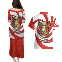 Bahrain Tribal Camel Couples Matching Puletasi and Hawaiian Shirt with Red Mosaic Swirl and Heritage Slogan
