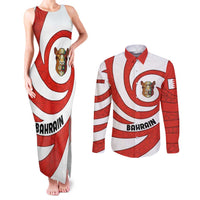 Bahrain Tribal Camel Couples Matching Tank Maxi Dress and Long Sleeve Button Shirt with Red Mosaic Swirl and Heritage Slogan