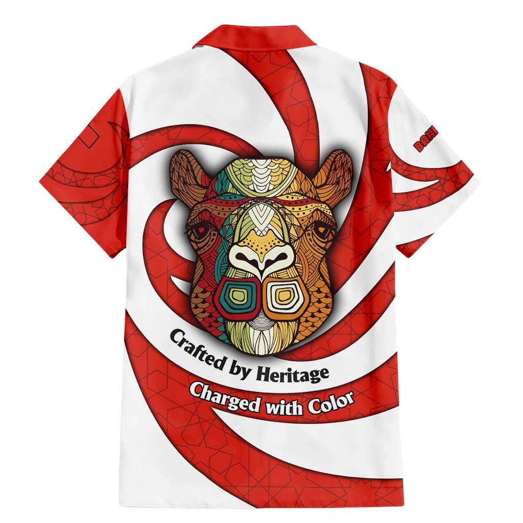 Bahrain Tribal Camel Family Matching Mermaid Dress and Hawaiian Shirt with Red Mosaic Swirl and Heritage Slogan