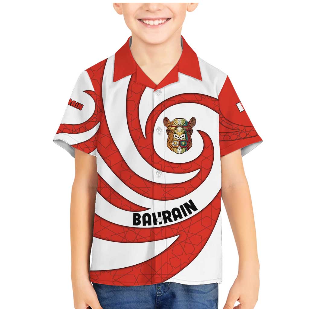 Bahrain Tribal Camel Family Matching Mermaid Dress and Hawaiian Shirt with Red Mosaic Swirl and Heritage Slogan