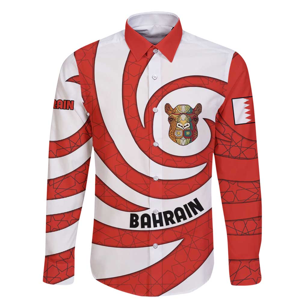 Bahrain Tribal Camel Family Matching Off Shoulder Short Dress and Hawaiian Shirt with Red Mosaic Swirl and Heritage Slogan