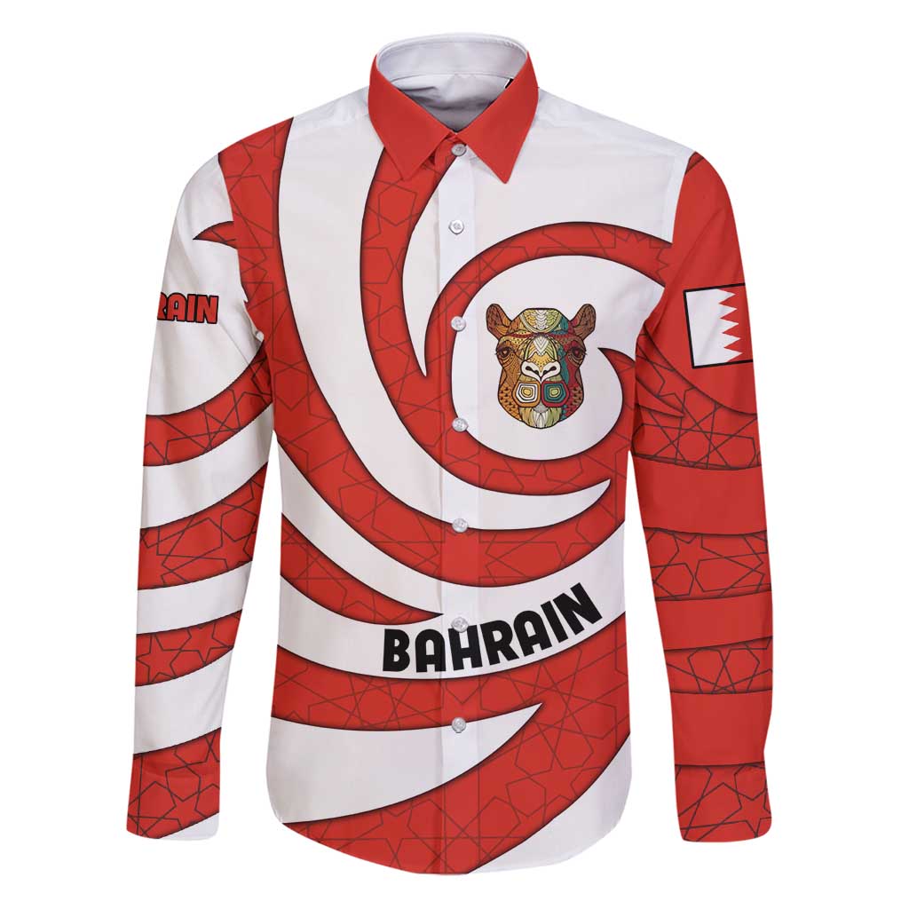 Bahrain Tribal Camel Family Matching Puletasi and Hawaiian Shirt with Red Mosaic Swirl and Heritage Slogan