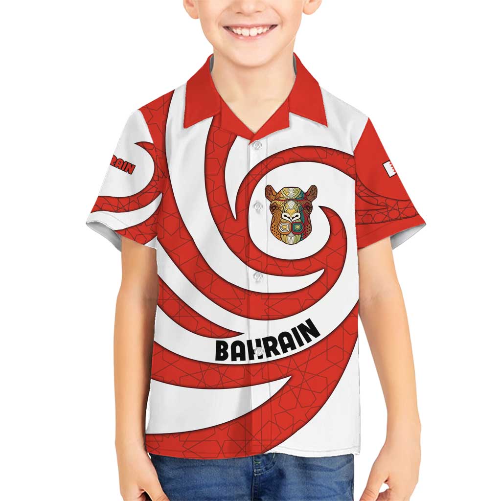 Bahrain Tribal Camel Family Matching Puletasi and Hawaiian Shirt with Red Mosaic Swirl and Heritage Slogan