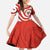 Bahrain Tribal Camel Family Matching Short Sleeve Bodycon Dress and Hawaiian Shirt with Red Mosaic Swirl and Heritage Slogan