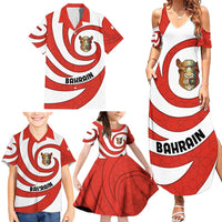 Bahrain Tribal Camel Family Matching Summer Maxi Dress and Hawaiian Shirt with Red Mosaic Swirl and Heritage Slogan