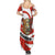 Bahrain Tribal Camel Family Matching Summer Maxi Dress and Hawaiian Shirt with Red Mosaic Swirl and Heritage Slogan
