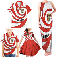 Bahrain Tribal Camel Family Matching Tank Maxi Dress and Hawaiian Shirt with Red Mosaic Swirl and Heritage Slogan