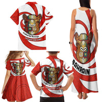 Bahrain Tribal Camel Family Matching Tank Maxi Dress and Hawaiian Shirt with Red Mosaic Swirl and Heritage Slogan