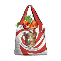 Bahrain Tribal Camel Grocery Bag with Red Mosaic Swirl and Heritage Slogan