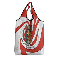 Bahrain Tribal Camel Grocery Bag with Red Mosaic Swirl and Heritage Slogan