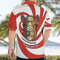 Bahrain Tribal Camel Hawaiian Shirt with Red Mosaic Swirl and Heritage Slogan